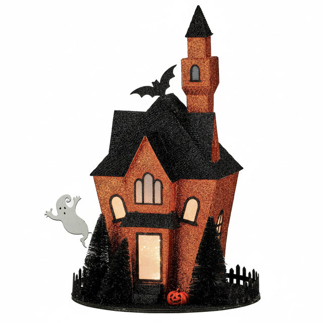 13.5" LED Cardboard Haunted House | Orange & Black