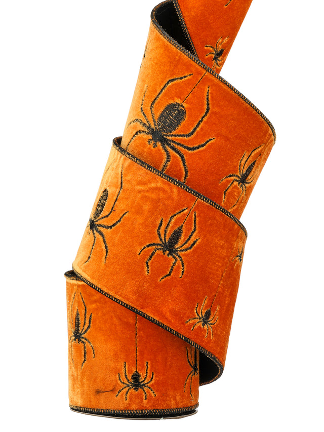 4" x 5YDS Spooky Spider on Velvet Ribbon | Orange/Black | Purple/Black