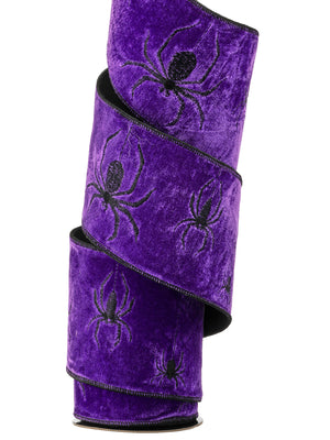 4" x 5YDS Spooky Spider on Velvet Ribbon | Orange/Black | Purple/Black