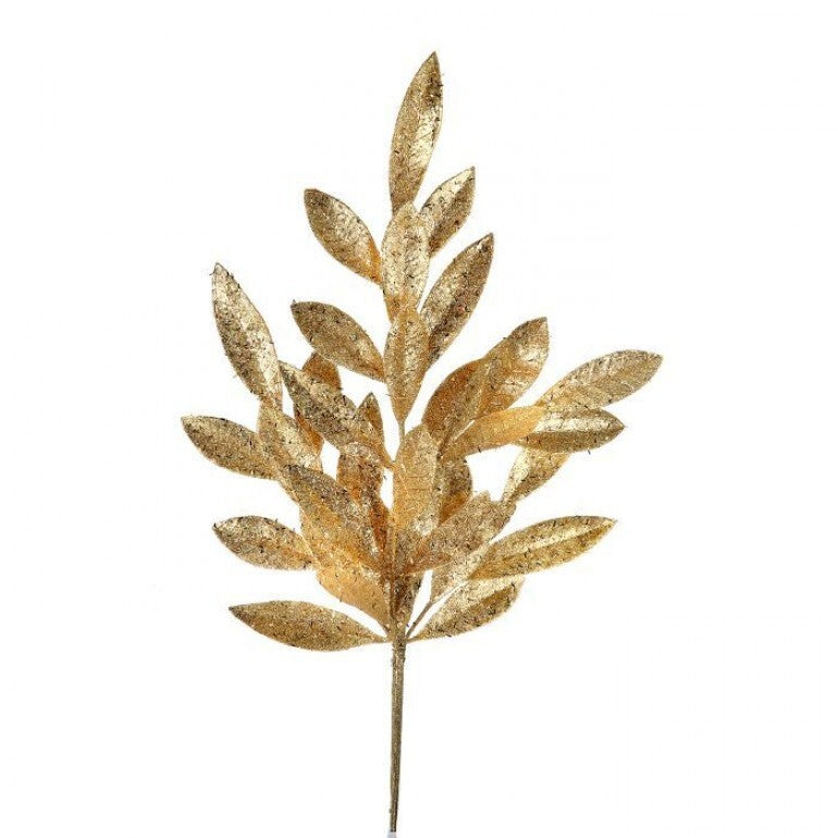 21" Glitter Sparking Bay Leaf Spray | Gold, Platinum, Red, or Silver