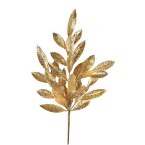 21" Glitter Sparking Bay Leaf Spray | Gold, Platinum, Red, or Silver