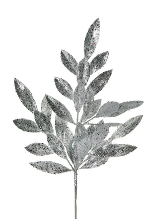 21" Glitter Sparking Bay Leaf Spray | Gold, Platinum, Red, or Silver