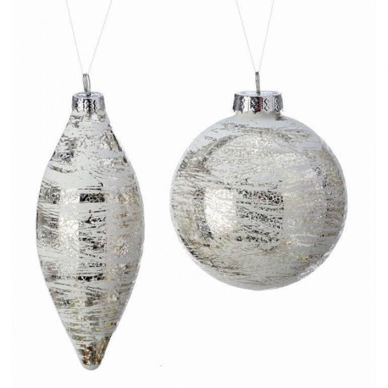 4-6" Glass Whitewash Mercury Ornament | Ball/Kinset 2 AST