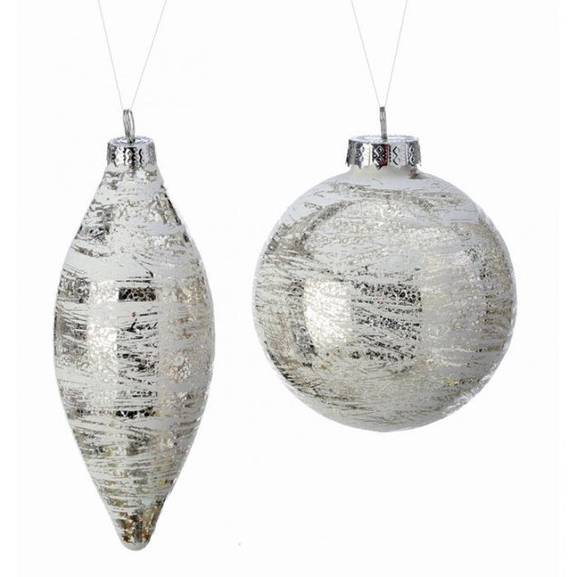 4-6" Glass Whitewash Mercury Ornament | Ball/Kinset 2 AST