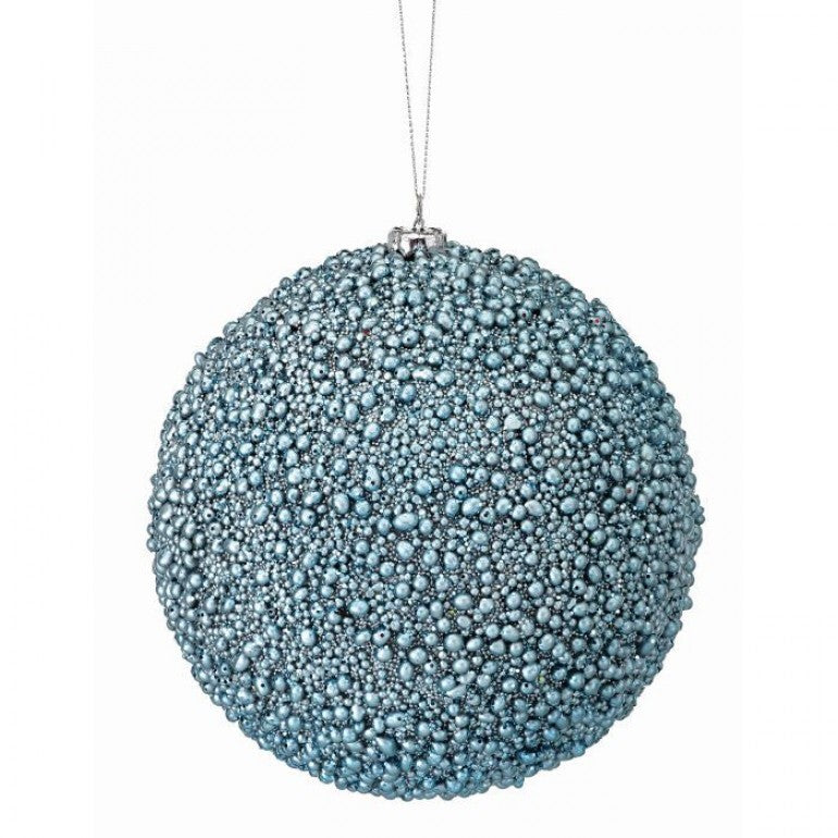 6" Blue Glitter Metallic Mini Bead Ball Ornament
