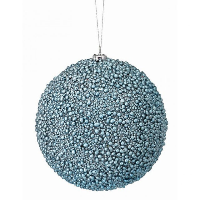 6" Blue Glitter Metallic Mini Bead Ball Ornament