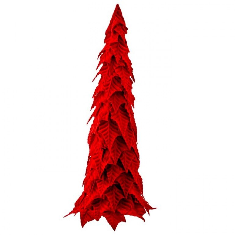 27" Red Velvet Poinsettia Leaf Cone Tree