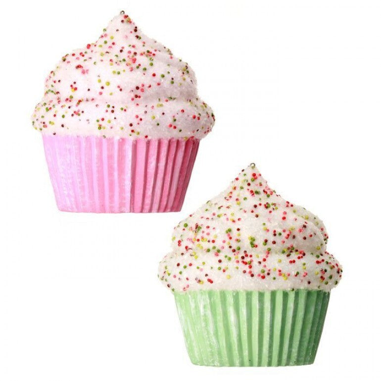 5.5" Cupcake with Sprinkles Ornament | Pink or Green