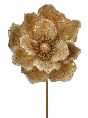 24" Micro Beaded/Sequins Magnolia Stem | Emerald, Rose Gold, & Champagne