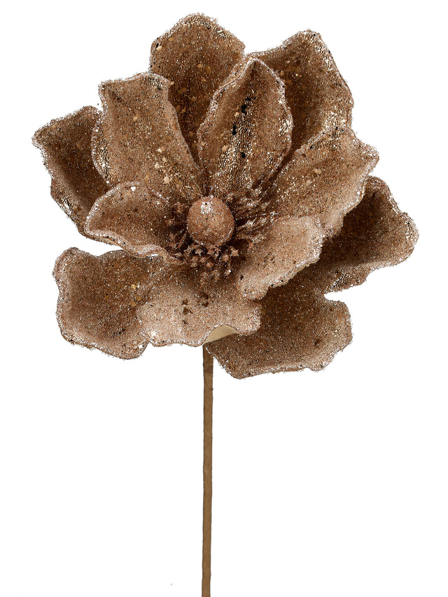 24" Micro Beaded/Sequins Magnolia Stem | Emerald, Rose Gold, & Champagne
