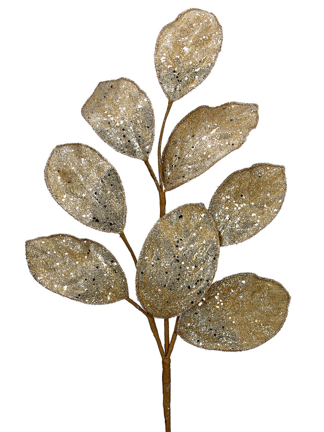 28" Champagne Micro Beaded/Sequins Magnolia Leaf Spray