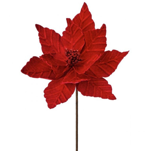 24" Velvet Glitter Center Poinsettia Stem