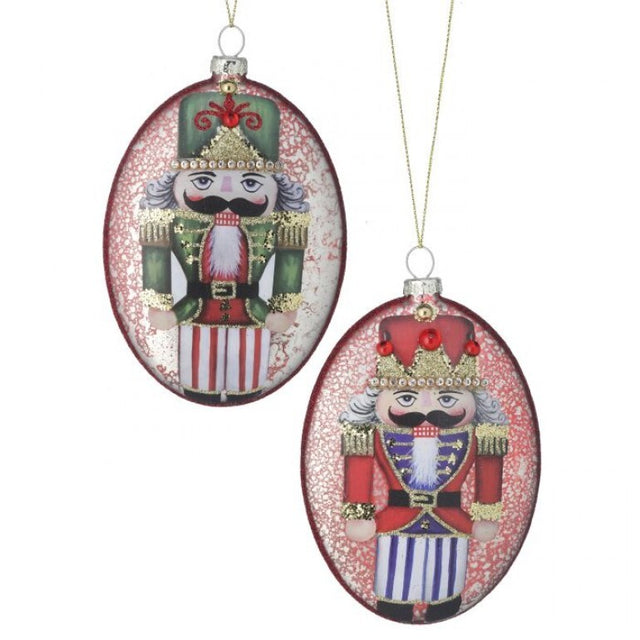 5.3" Mercury Glass Nutcracker Oval Disc Ornament | 2 Styles