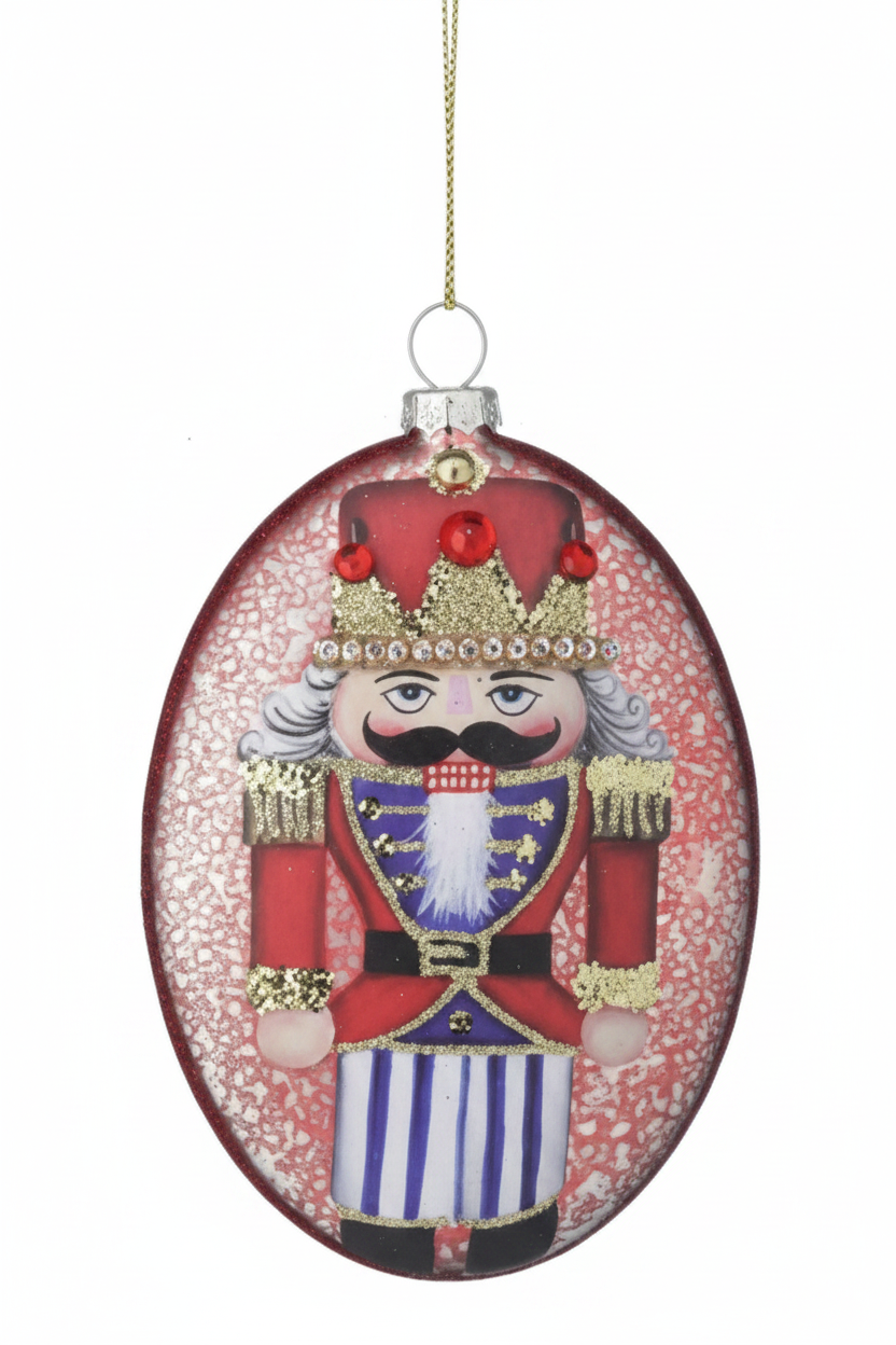 5.3" Mercury Glass Nutcracker Oval Disc Ornament | 2 Styles