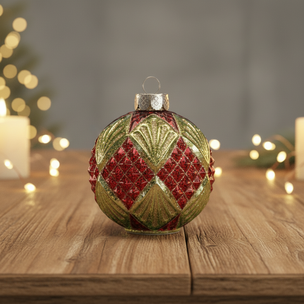 9" LED Glass Ornament Ball with Battery & Timer