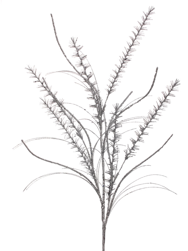 35" Silver | Glitter Mica | Mini Leaf | Grass Spray