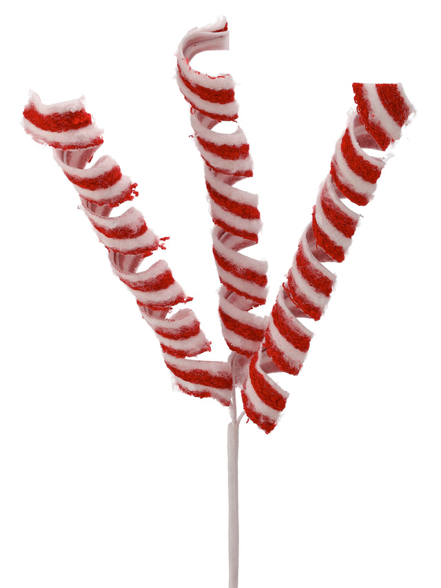 19" Red | White | Chenille Curled Candy Spray