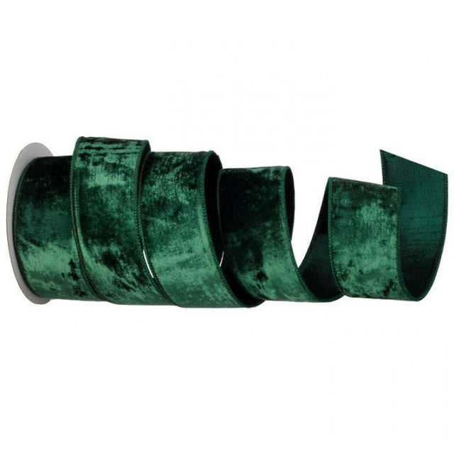 2.5"x10YDS Green Viscose Velvet Metallic Back Ribbon
