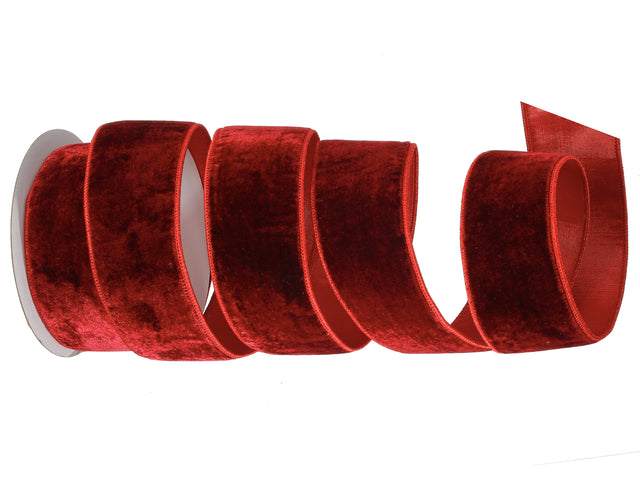 2.5" x 10 Yards Sheldon Velvet Metallic Back Ribbon | Burgundy or Red