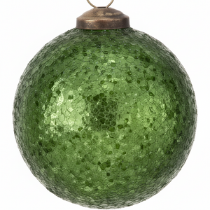 4" Green Metallic Crackle Glass Ball Ornament