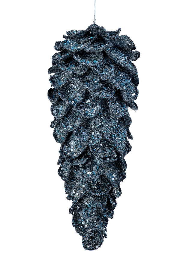 11.5" Denim Blue Iced Pinecone Ornament