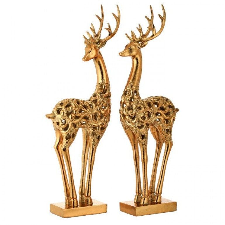 18" Gold Resin Scroll Deer | Set of 2