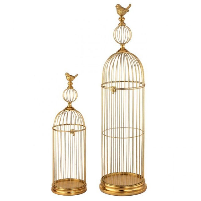24"/33.5" Gold Metal/Resin Birdcage with Bird Set/2