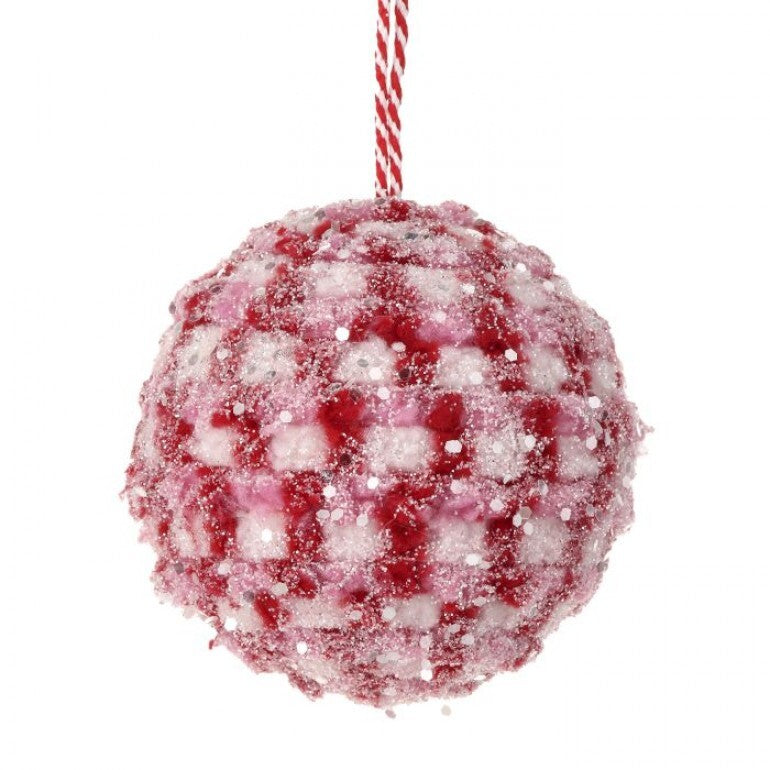 4" Red & White So Sweet Snow Glitter Ball Ornament