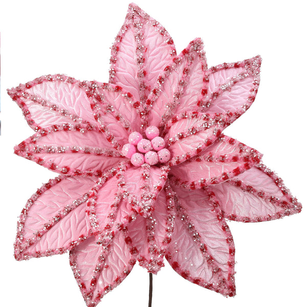 Decorative pink flower with red accents on a white background