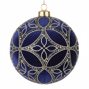 4" Blue Glass Fluerette Glitter Ornament