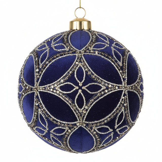 4" Blue Glass Fluerette Glitter Ornament