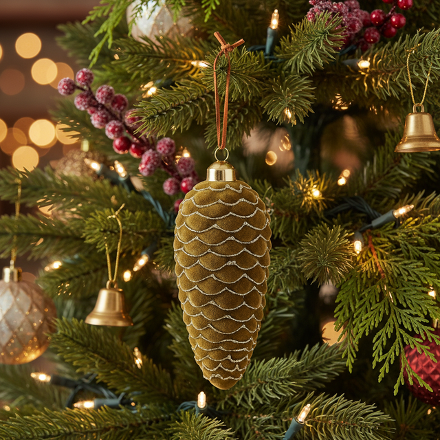 6" Glass Flocked Pinecone Ornament | Aged Moss