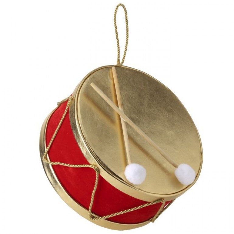 11.75" Red Velvet with Gold Drum Ornament