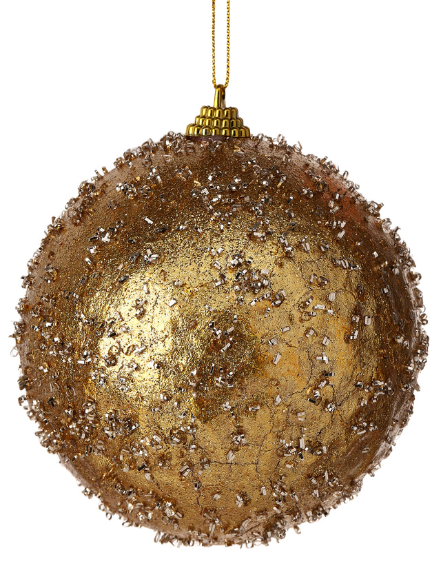 4" Gold Crackle Pearl Frosted Ball Ornament