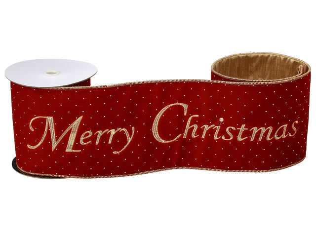 6" x 5 Yards Red & Gold Merry Christmas Ribbon