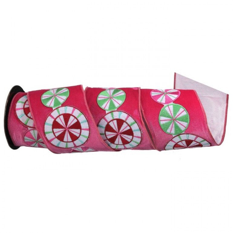 4"x5YDS Hot Pink Velvet Peppermint Disc Ribbon