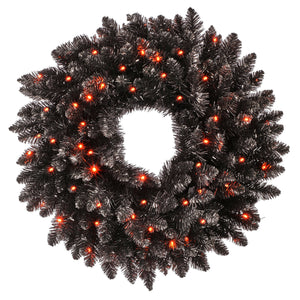 26" Dual Lit Blackforest Wreath | Black Tree | Orange Lights