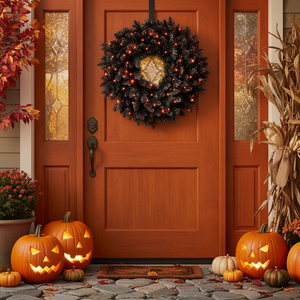 26" Dual Lit Blackforest Wreath | Black Tree | Orange Lights