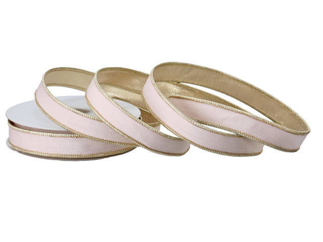 1" x 10 Yards Velvet Pastel Ribbon with Gold Edge | Blue, Pink, Ivory, Mint Green, Lavender