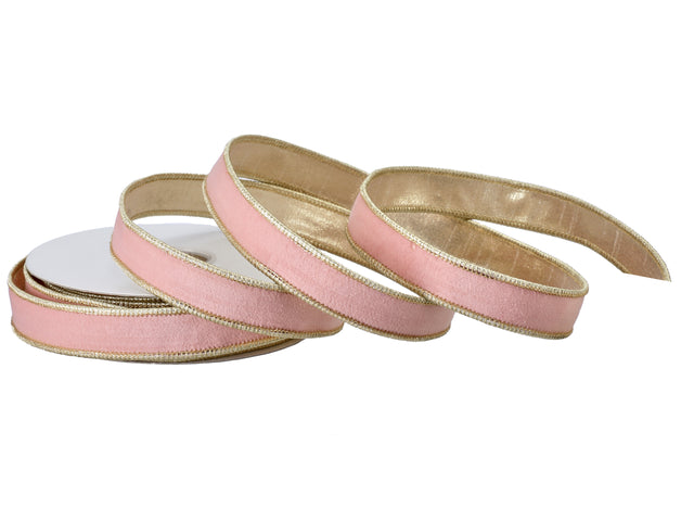 1" x 10 Yards Velvet Pastel Ribbon with Gold Edge | Blue, Pink, Ivory, Mint Green, Lavender