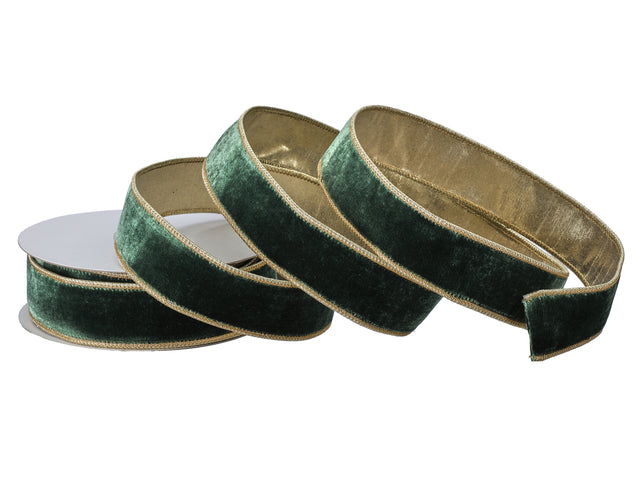1.5" x 10 Yards Premium Velvet Ribbon with Gold Edge | Available in Black, Burgundy, Green, Red, Royal Blue, White, & Pink