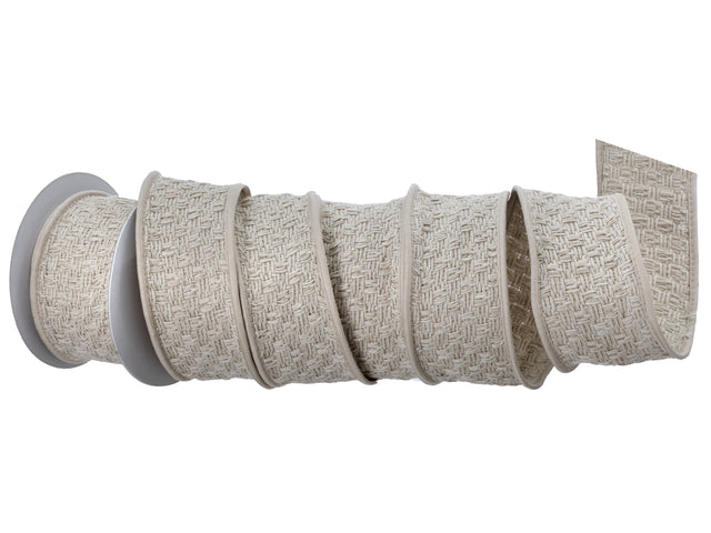 2.5" x 5 YDS Cream Cotton Basket Weave Ribbon