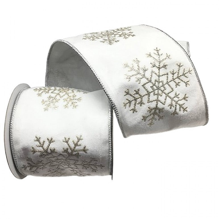 4" x 5 YDS Metallic Snowflake Velvet Ribbon