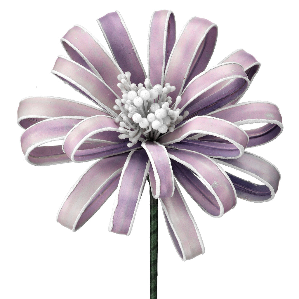 Decorative flower with purple ribbons on a white background