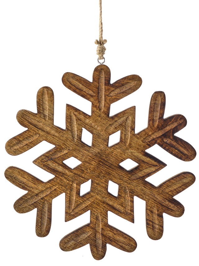 12" Mango Wood Snowflake Ornament