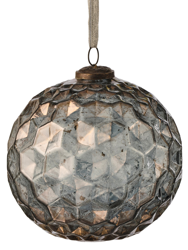 6" Honeycomb Glass Ball Ornament | Smoky Gray
