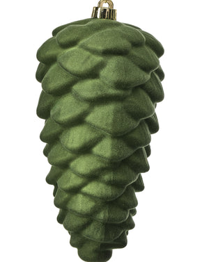 10" Flocked Pinecone Ornament Set of 3 | Green or Tan