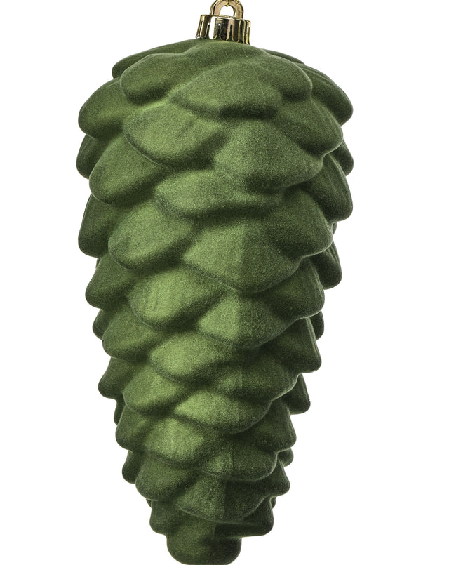 10" Flocked Pinecone Ornament Set of 3 | Green or Tan