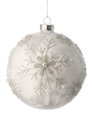 5" Glass Silver & White Snowflake Ball Ornament