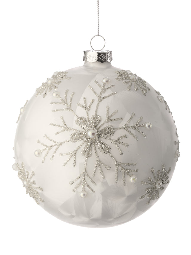 5" Glass Silver & White Snowflake Ball Ornament